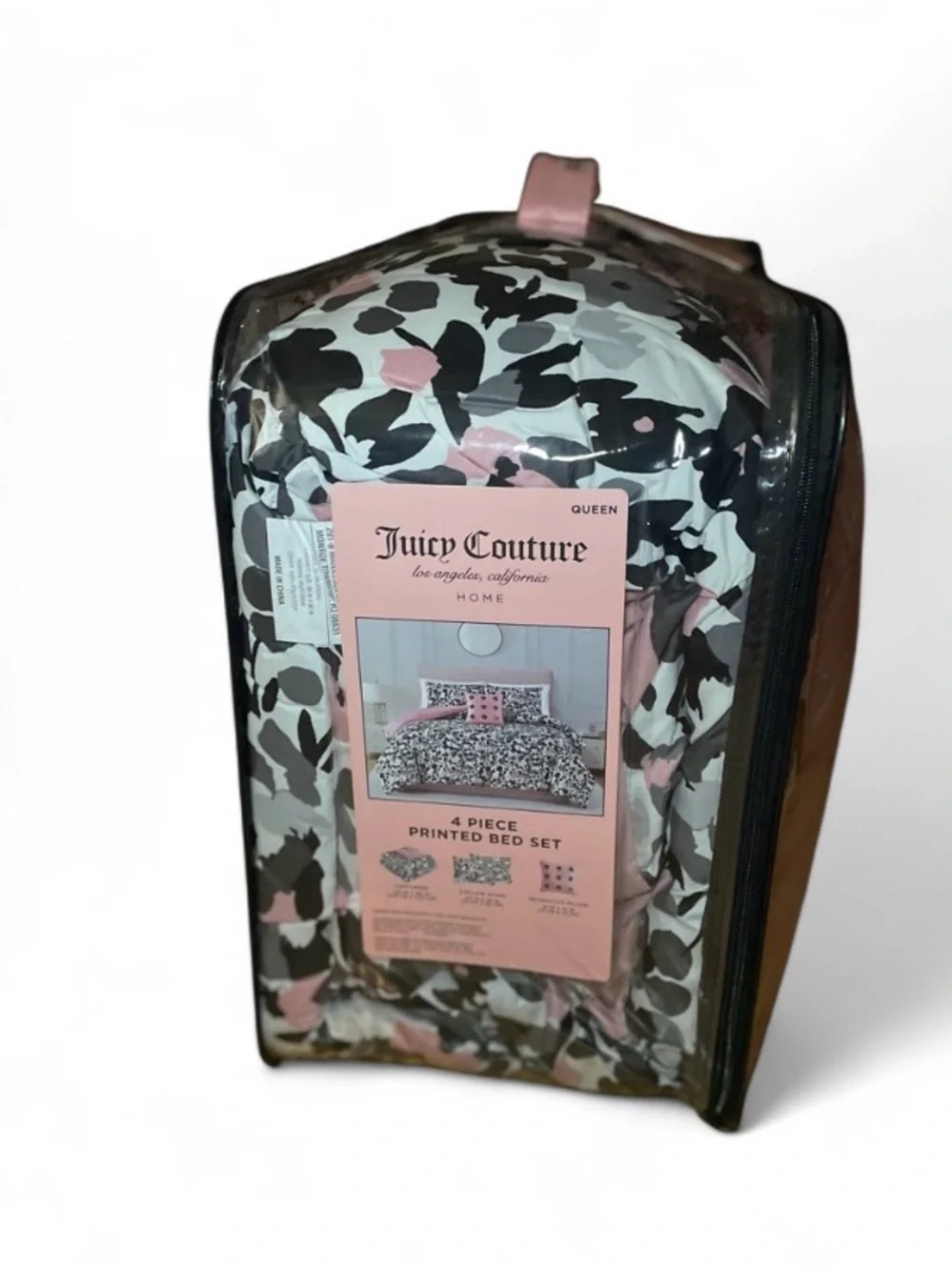 Juicy Couture 4-Piece Queen Printed Bed Set - Black Pink Floral Camo Comforter